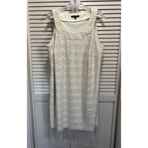 Tiana B. Cream/Silver Thread Crocheted Sleeveless Fringe Lined Slip‎ Dress 16W